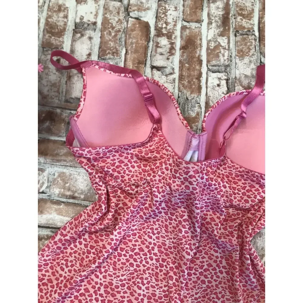 Rampage Strappy Hot Pink Cheetah Print Underwire Cami Top Padded Bra 38C Sensual